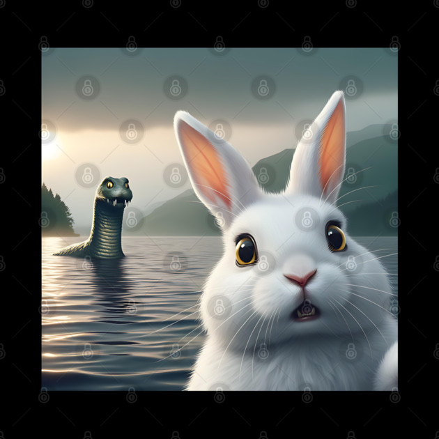 Surprised Rabbit Selfie with Loch Ness Monster Nessie funny by Luxinda