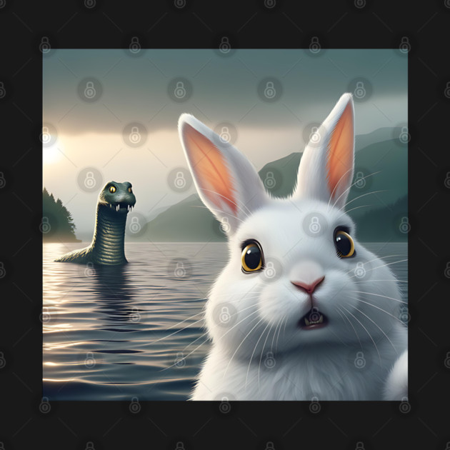 Surprised Rabbit Selfie with Loch Ness Monster Nessie funny by Luxinda