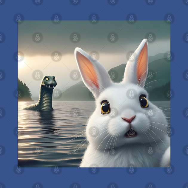 Surprised Rabbit Selfie with Loch Ness Monster Nessie funny by Luxinda