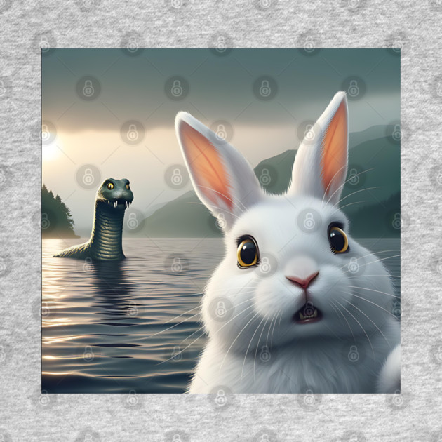 Surprised Rabbit Selfie with Loch Ness Monster Nessie funny by Luxinda