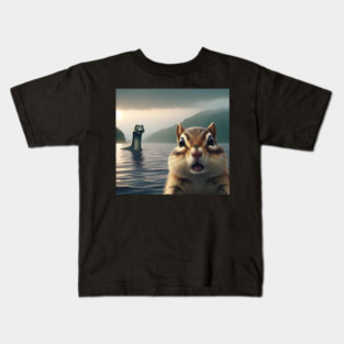 Scared chipmunk standing near Loch Ness in Scotland takes selfie with Loch Ness Monster Nessie Kids T-Shirt