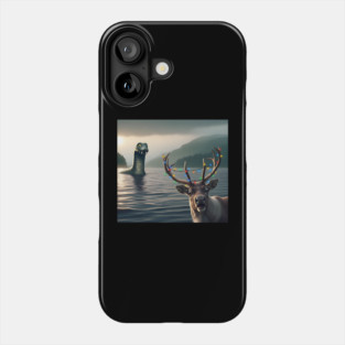 Scared reindeer standing near Loch Ness in Scotland takes selfie with Loch Ness Monster Phone Case