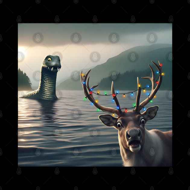 Scared reindeer standing near Loch Ness in Scotland takes selfie with Loch Ness Monster by Luxinda
