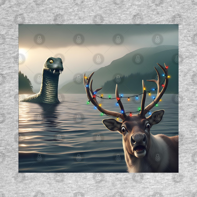 Scared reindeer standing near Loch Ness in Scotland takes selfie with Loch Ness Monster by Luxinda