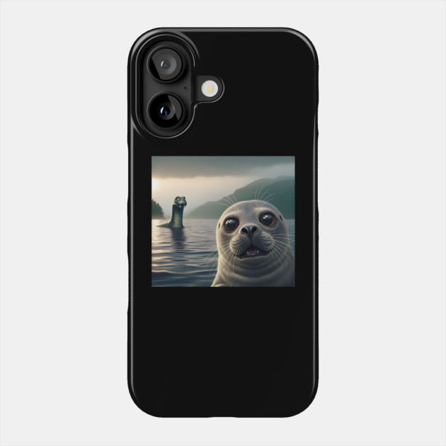 Scared seal near Loch Ness in Scotland takes selfie with Loch Ness Monster Nessie Phone Case by Luxinda