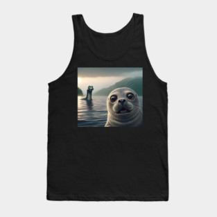 Scared seal near Loch Ness in Scotland takes selfie with Loch Ness Monster Nessie Tank Top