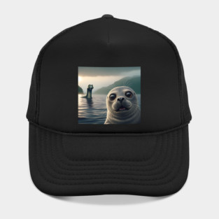 Scared seal near Loch Ness in Scotland takes selfie with Loch Ness Monster Nessie Hat