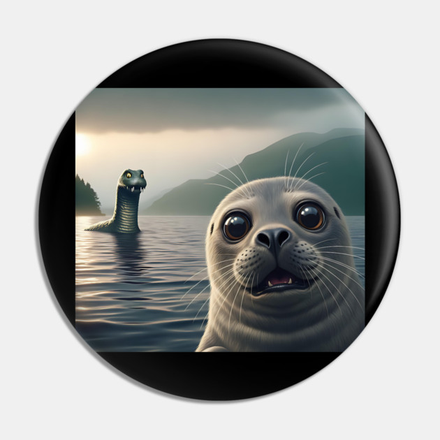 Scared seal near Loch Ness in Scotland takes selfie with Loch Ness Monster Nessie Pin by Luxinda