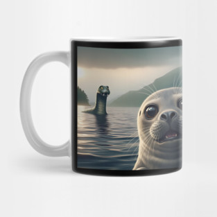Scared seal near Loch Ness in Scotland takes selfie with Loch Ness Monster Nessie Mug