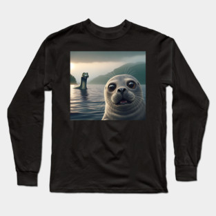 Scared seal near Loch Ness in Scotland takes selfie with Loch Ness Monster Nessie Long Sleeve T-Shirt