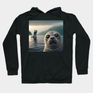 Scared seal near Loch Ness in Scotland takes selfie with Loch Ness Monster Nessie Hoodie