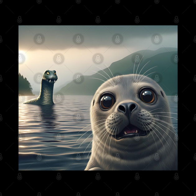 Scared seal near Loch Ness in Scotland takes selfie with Loch Ness Monster Nessie by Luxinda
