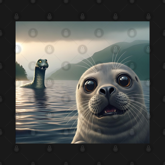 Scared seal near Loch Ness in Scotland takes selfie with Loch Ness Monster Nessie by Luxinda