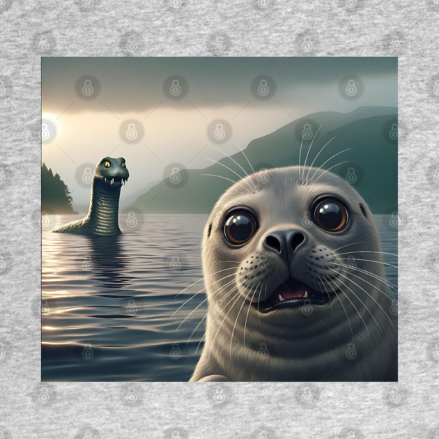 Scared seal near Loch Ness in Scotland takes selfie with Loch Ness Monster Nessie by Luxinda