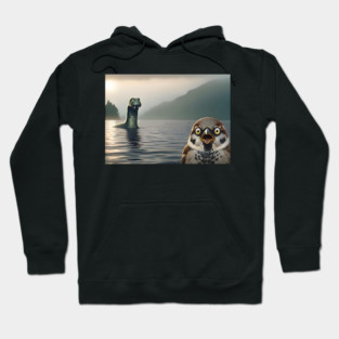 Surprised Sparrow Selfie with Loch Ness Monster Nessie funny design Hoodie