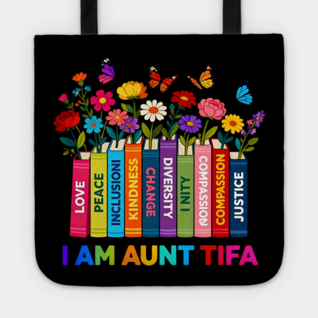 I Am Aunt Tifa Human Rights Floral Books Graphic Tote by ArtistTee ⭐⭐⭐⭐⭐