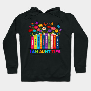 I Am Aunt Tifa Human Rights Floral Books Graphic Hoodie