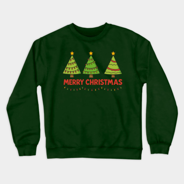 Merry Christmas Trees – Cute Holiday Lights & Festive Script Crewneck Sweatshirt by DonWillisJrArt