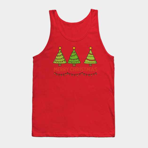 Merry Christmas Trees – Cute Holiday Lights & Festive Script Tank Top by DonWillisJrArt