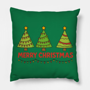 Merry Christmas Trees – Cute Holiday Lights & Festive Script Pillow