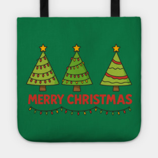 Merry Christmas Trees – Cute Holiday Lights & Festive Script Tote