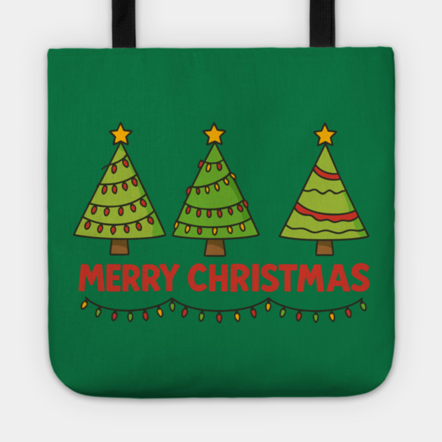 Merry Christmas Trees – Cute Holiday Lights & Festive Script Tote by DonWillisJrArt