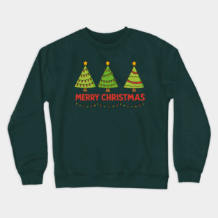 Merry Christmas Trees – Cute Holiday Lights & Festive Script Crewneck Sweatshirt