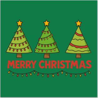 Merry Christmas Trees – Cute Holiday Lights & Festive Script Posters and Art