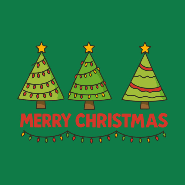 Merry Christmas Trees – Cute Holiday Lights & Festive Script by DonWillisJrArt