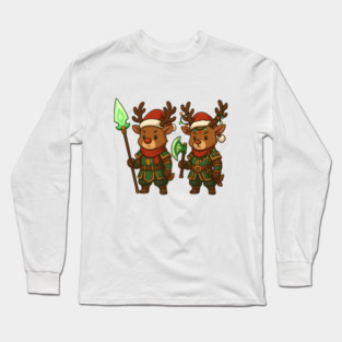 Christmas Reindeer Warriors – Festive Fantasy RPG Holiday Design Long Sleeve T-Shirt
