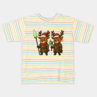 Christmas Reindeer Warriors – Festive Fantasy RPG Holiday Design Kids T-Shirt