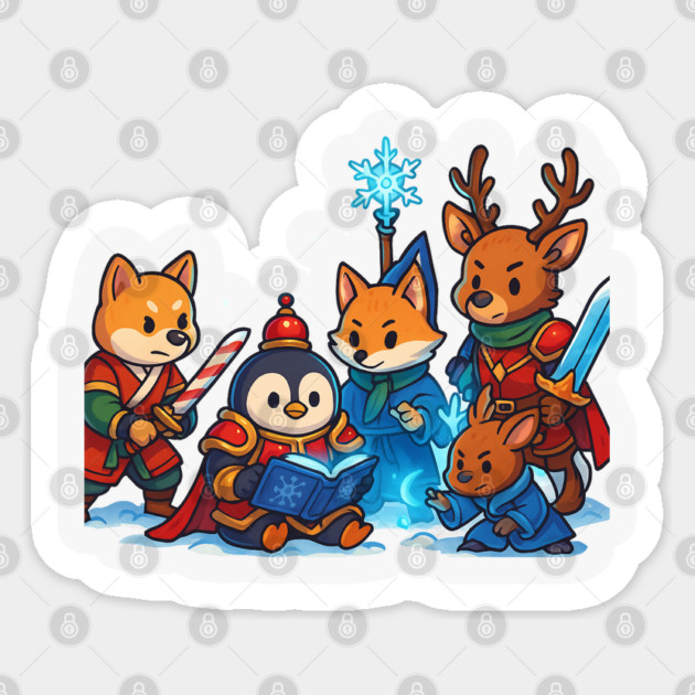 Winter Fantasy Adventurers – Cute Christmas RPG Animal Party Design Sticker by Anne Lee