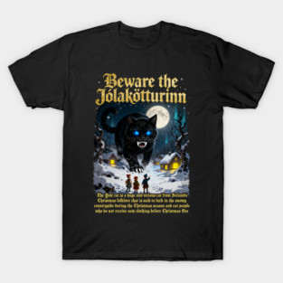 Icelandic Vintage Beware Jolakotturinn Yule Cat Christmas T-Shirt