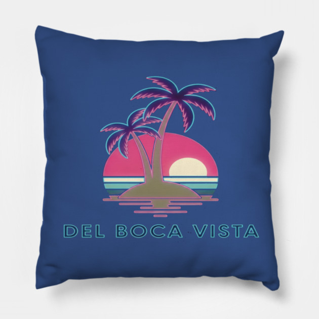 Del Boca Vista Tee - Retirement Community Retro-Wave Pillow by OUTFITPAW