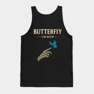 Butterfly I’m With – Matching Halloween Skeleton Hand Couple Costume Tank Top