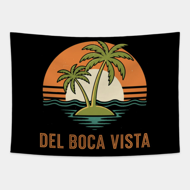 Del Boca Vista Tee - Vintage Palm Tree Condo Life Tapestry by OUTFITPAW