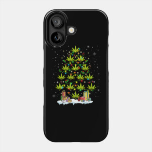 Funny Cannabis Christmas Tree with Lights and Holiday Gifts Art Phone Case
