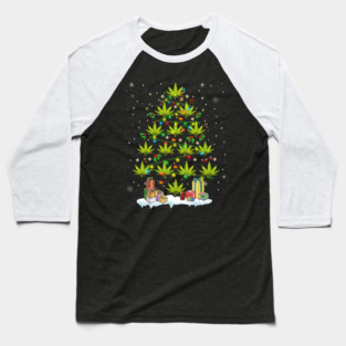 Funny Cannabis Christmas Tree with Lights and Holiday Gifts Art Baseball T-Shirt
