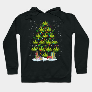 Funny Cannabis Christmas Tree with Lights and Holiday Gifts Art Hoodie