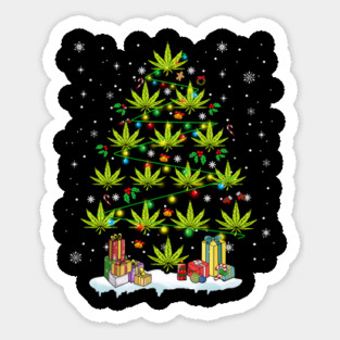 Funny Cannabis Christmas Tree with Lights and Holiday Gifts Art Sticker