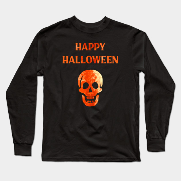 Happy Halloween Laughing Skull Long Sleeve T-Shirt by Cheeky Witch