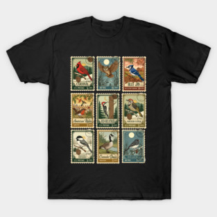 Vintage Bird Stamp Bird Watcher Nature Birding Birdwatching T-Shirt