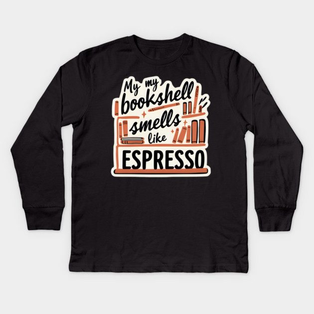 Bookshelf Like Espresso books coffee Kids Long Sleeve T-Shirt by SR8891