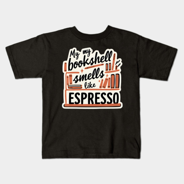 Bookshelf Like Espresso books coffee Kids T-Shirt by SR8891