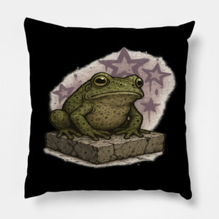 Cosmic Frog Sitting on Stone in Graffiti Style Pillow