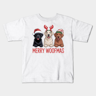 Black Yellow Chocolate Lab Christmas Labrador Merry Woofmas Kids T-Shirt