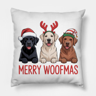 Black Yellow Chocolate Lab Christmas Labrador Merry Woofmas Pillow