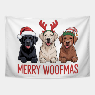Black Yellow Chocolate Lab Christmas Labrador Merry Woofmas Tapestry