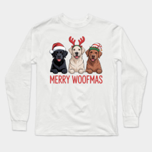 Black Yellow Chocolate Lab Christmas Labrador Merry Woofmas Long Sleeve T-Shirt