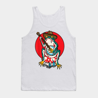 American Traditional Old School Tattoo Flash Frog Banjo Guitar Tank Top